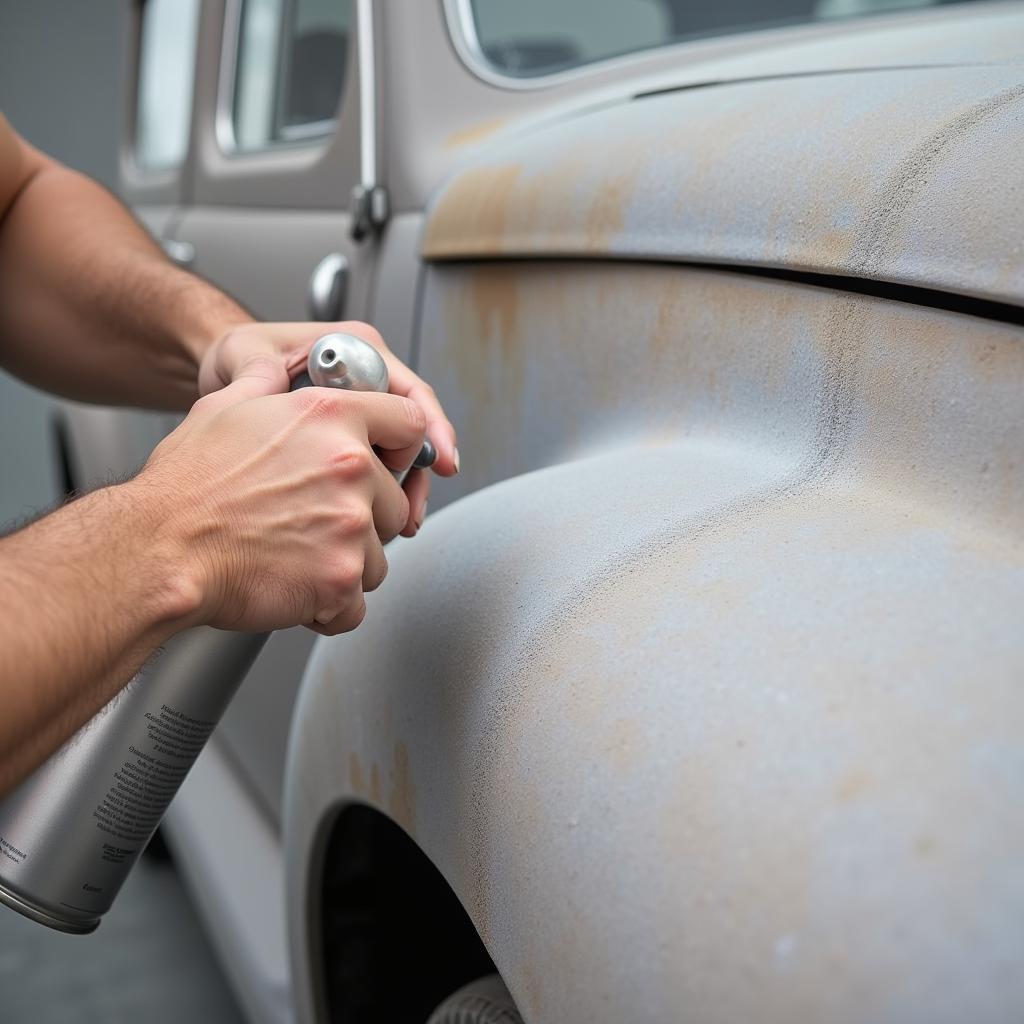 Applying primer to car panel