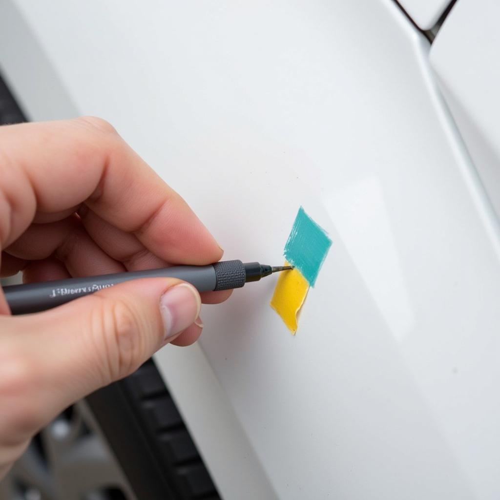 Applying Touch-Up Paint to a White Car