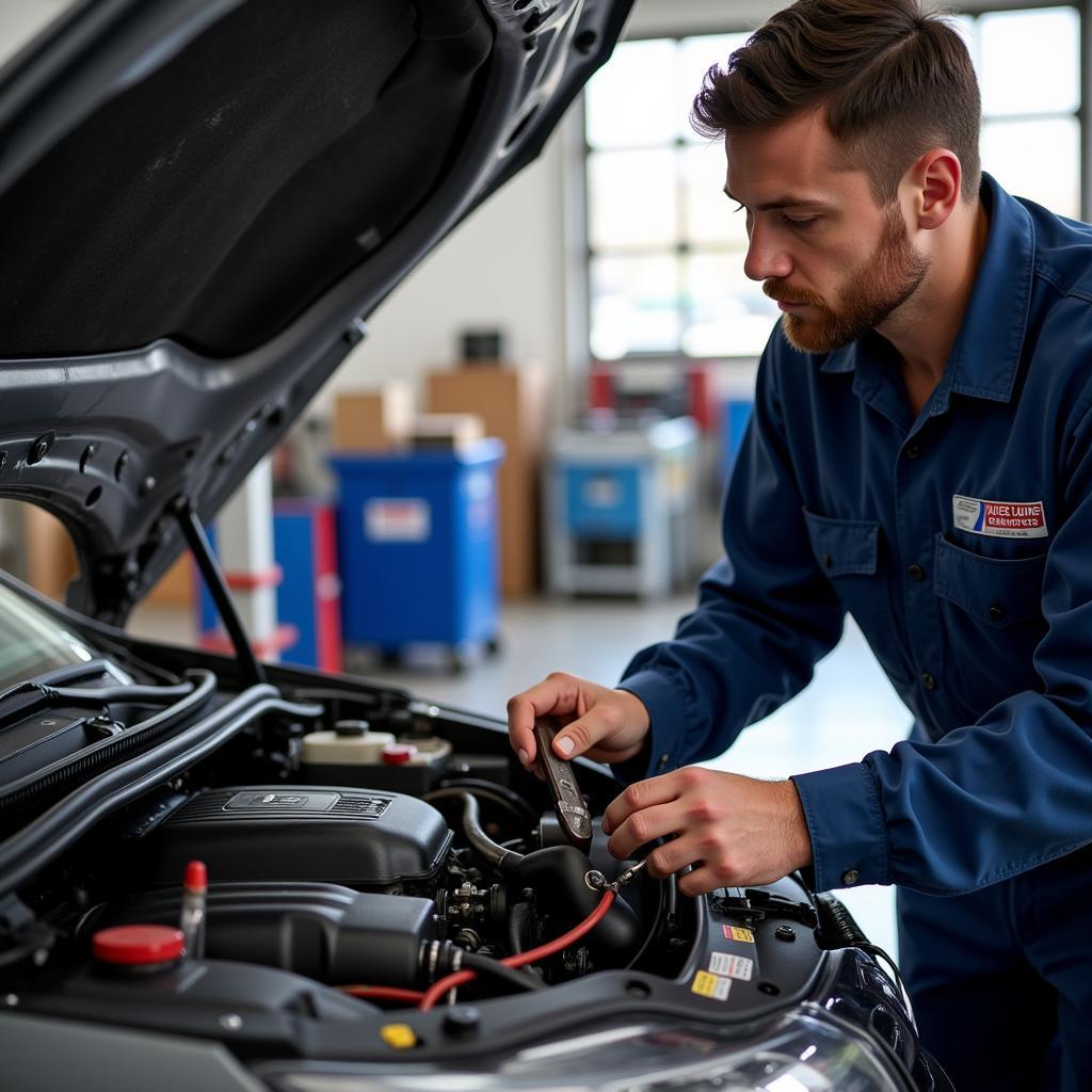 ASE Certified Mechanic Working on Car Engine in Crestwood IL