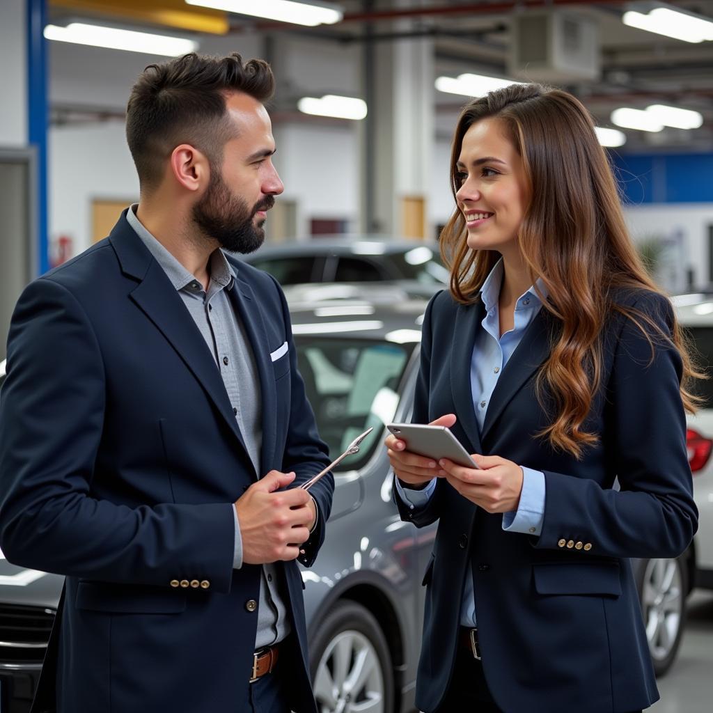 Consulting with an Auto Parts Store Employee