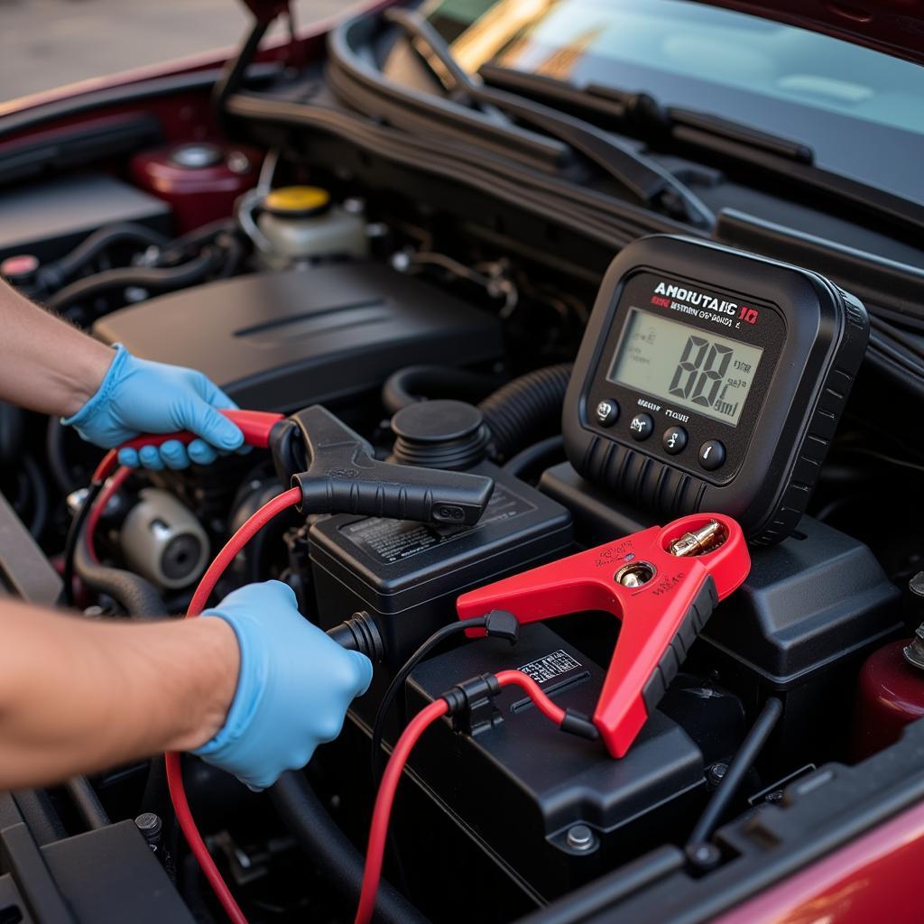 Automatic Car Battery Charger Maintenance: Connecting the charger to a car battery.