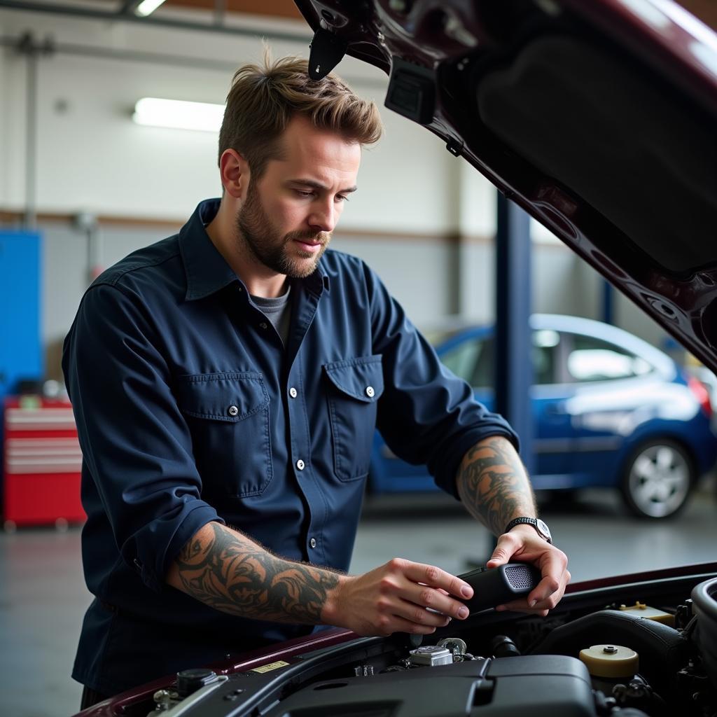 Bedford Car Mechanic Performing an Inspection