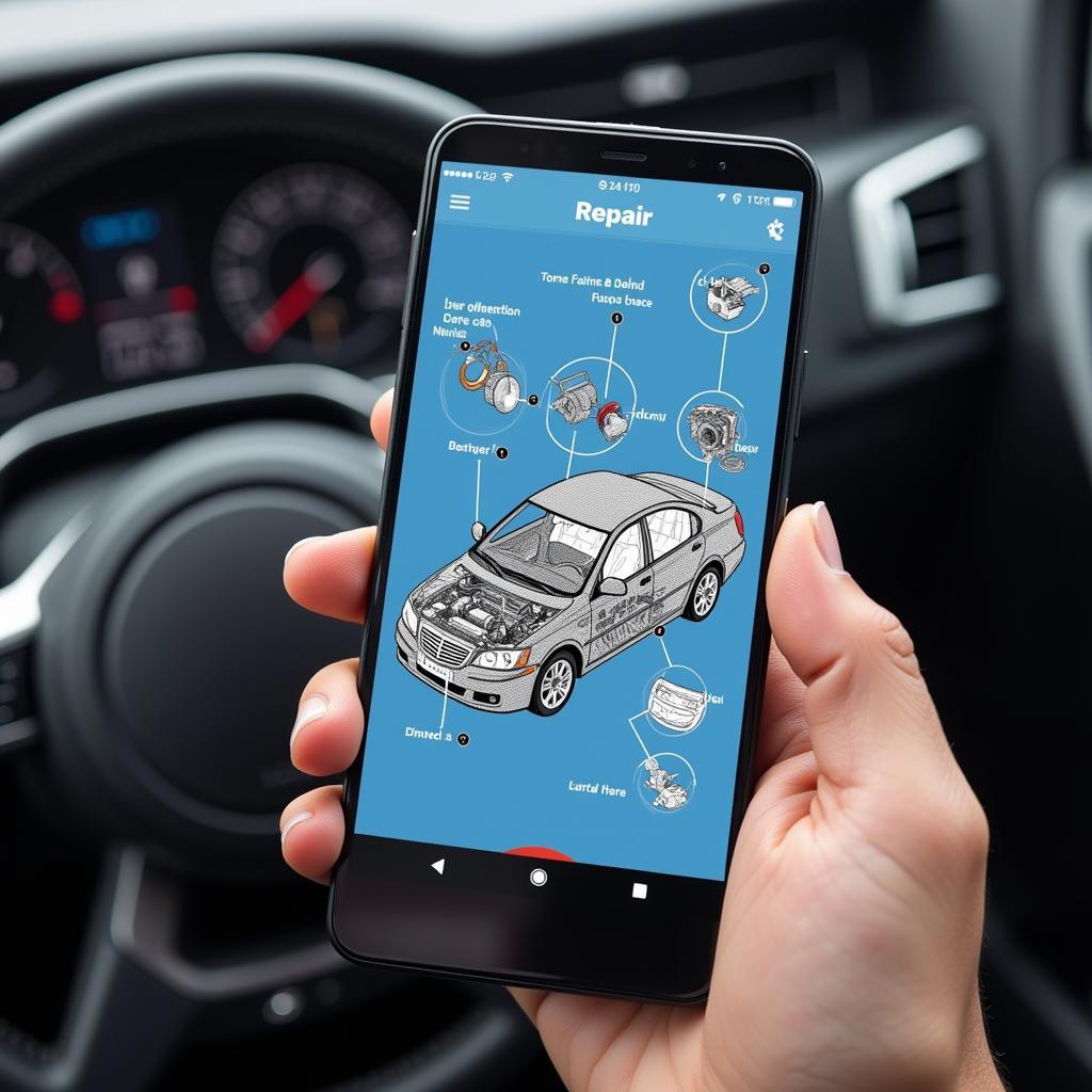 Smartphone displaying a car repair app