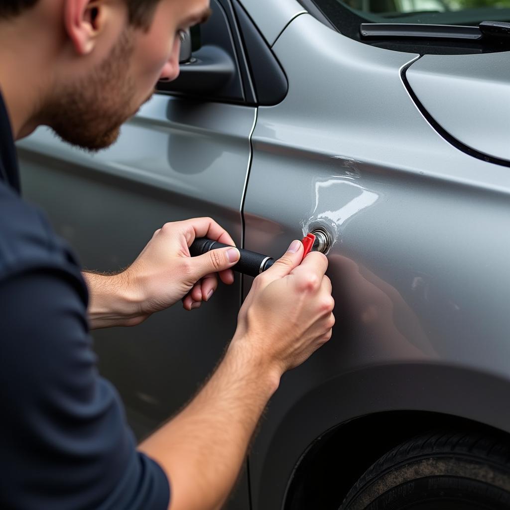 Assessing a large dent on a car door