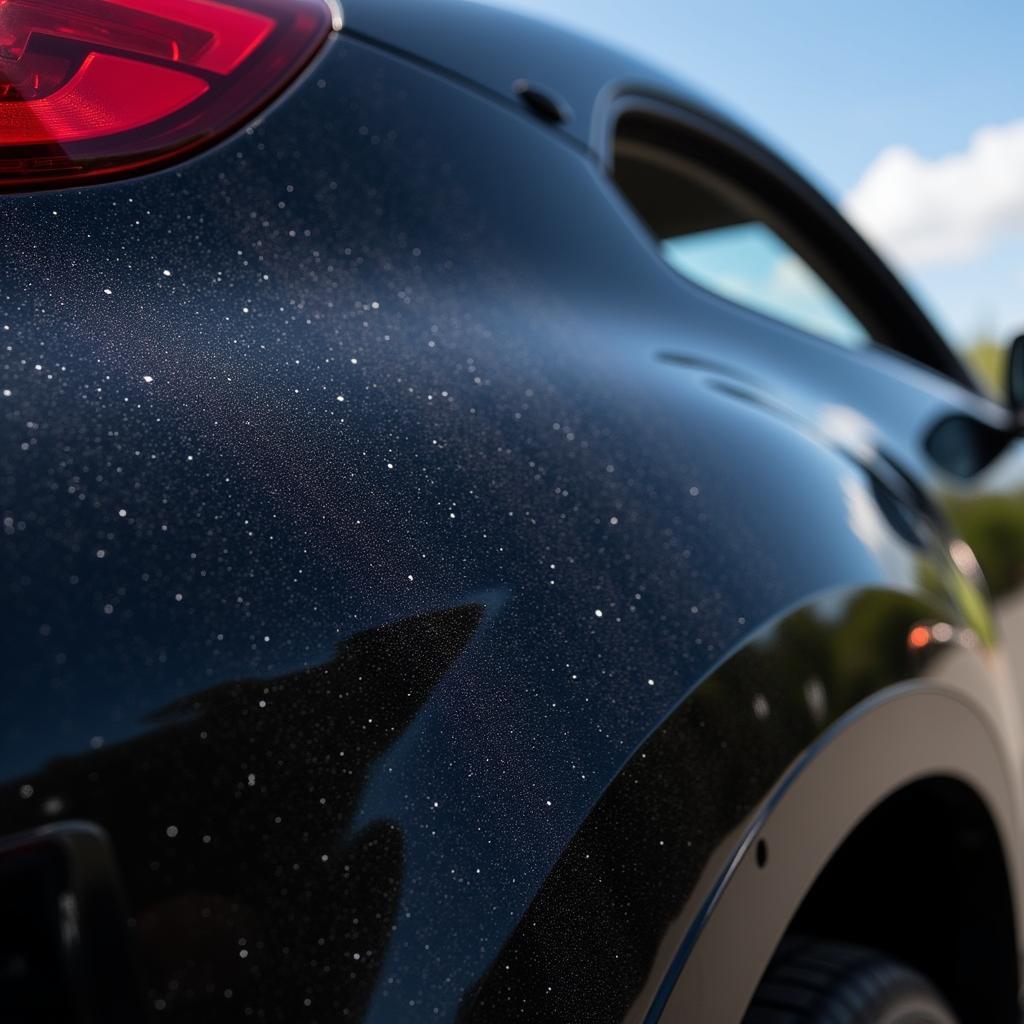 Close-up of swirl marks on black car paint