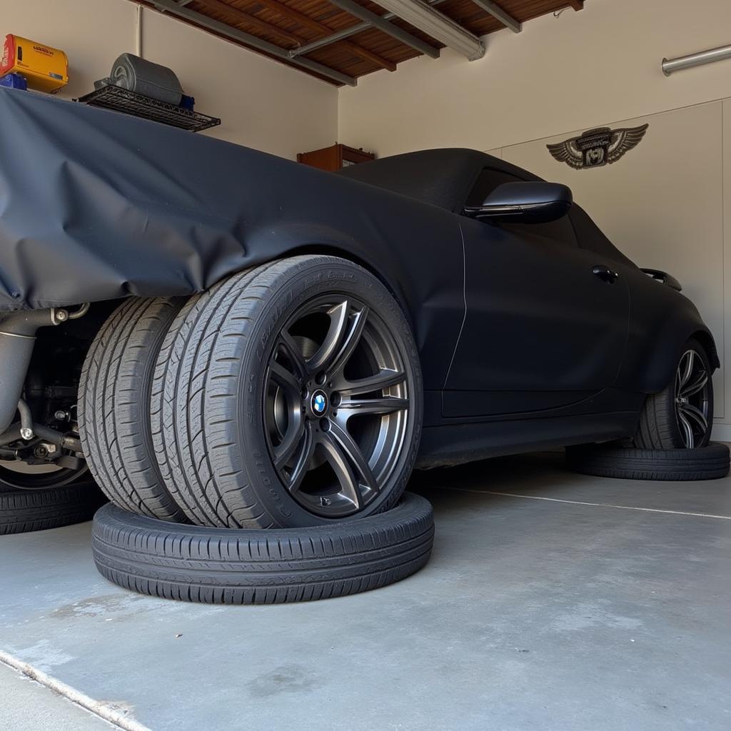 BMW M3 Tires on Cradles During Storage