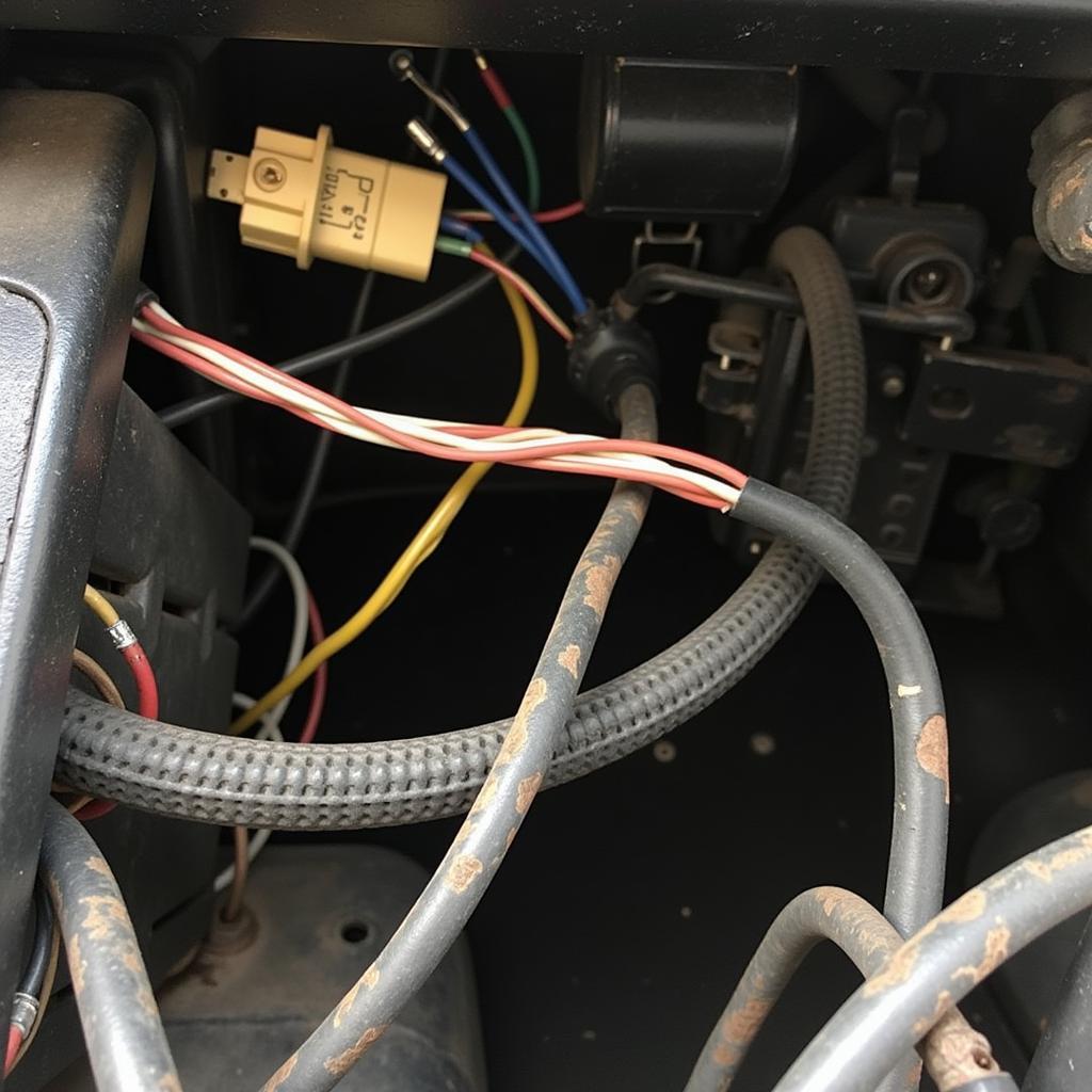 Close-up of the Complex Wiring in a Classic British Car