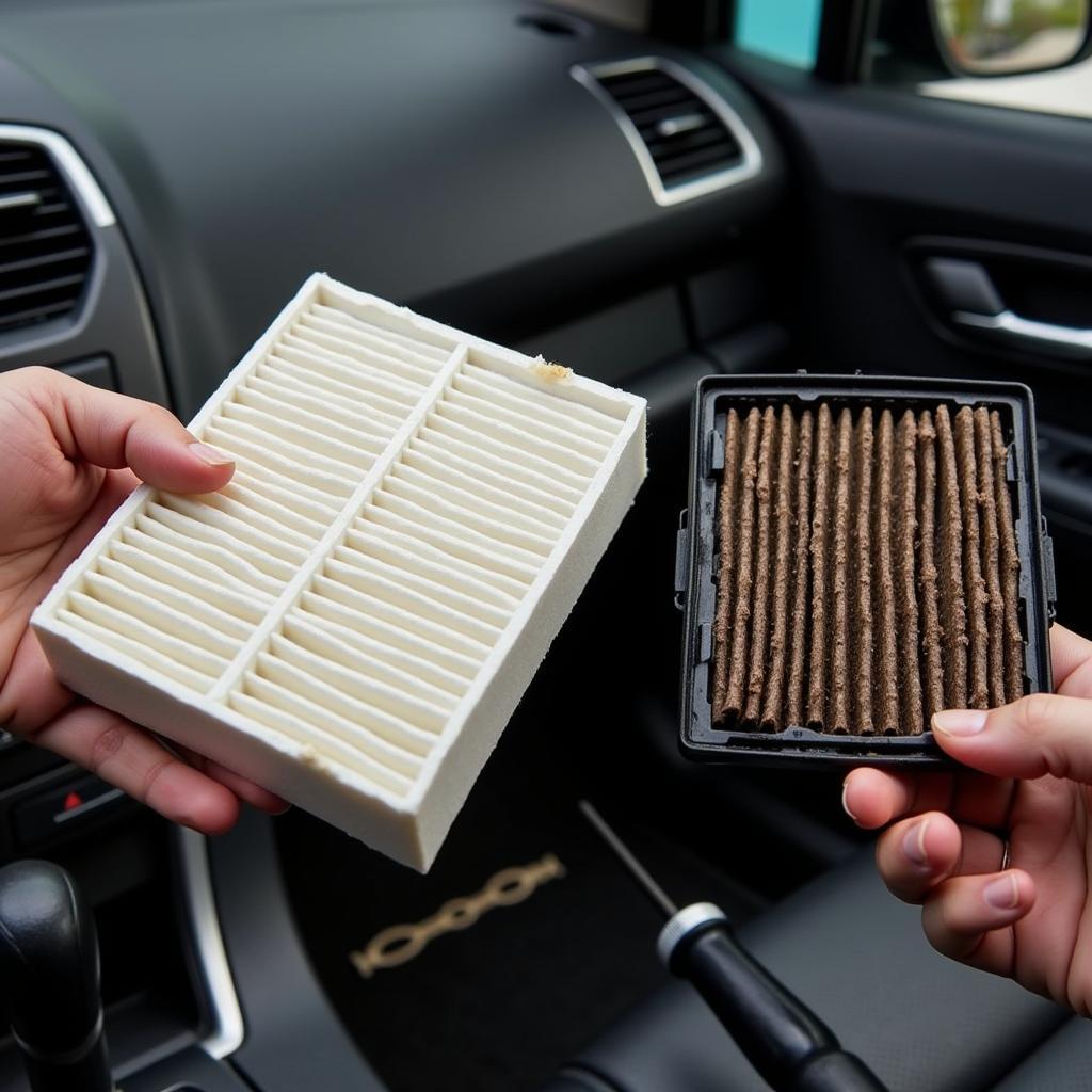 Replacing a dirty cabin air filter in a car