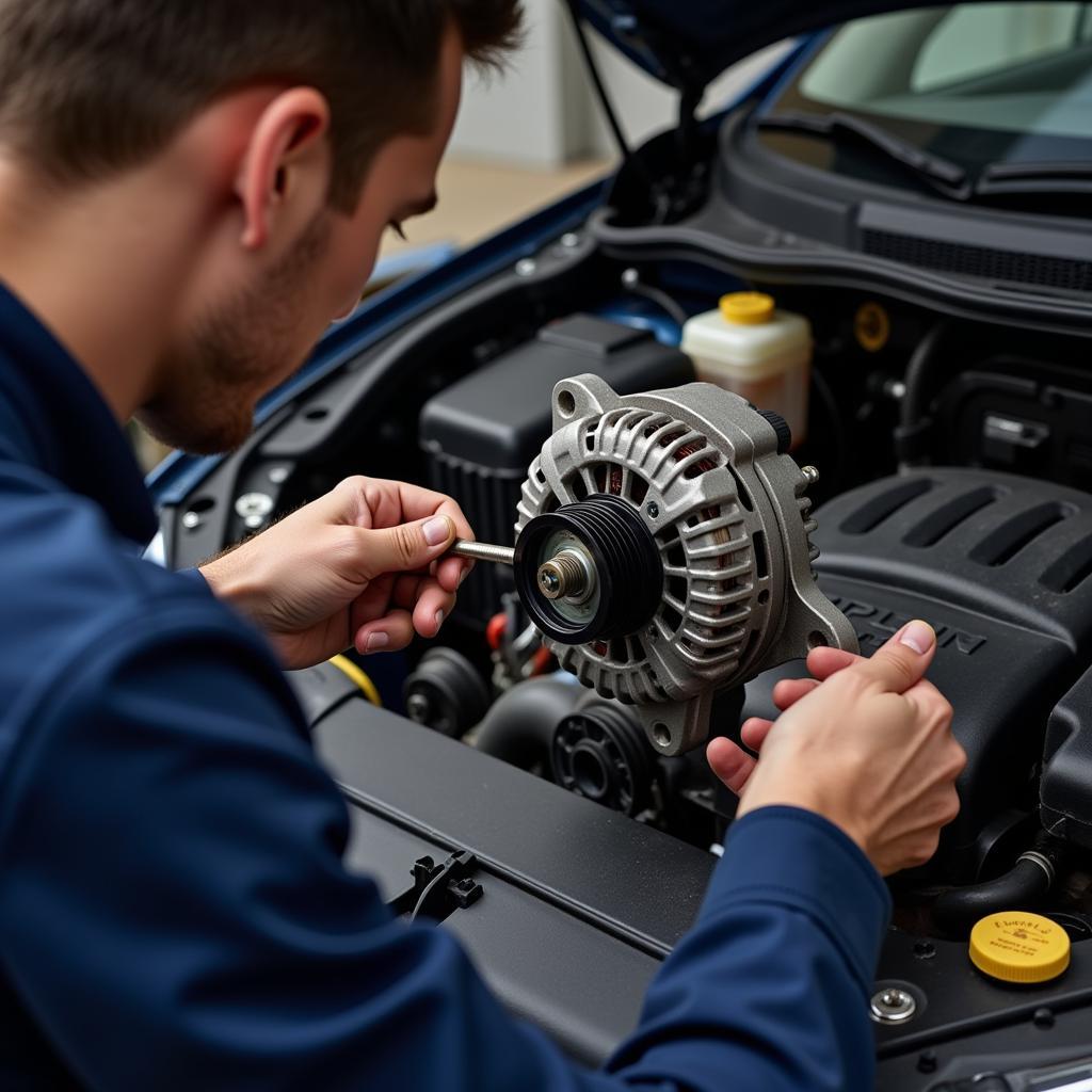 Inspecting Car Alternator