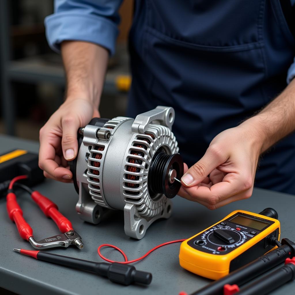 Inspecting a car alternator for damage and wear