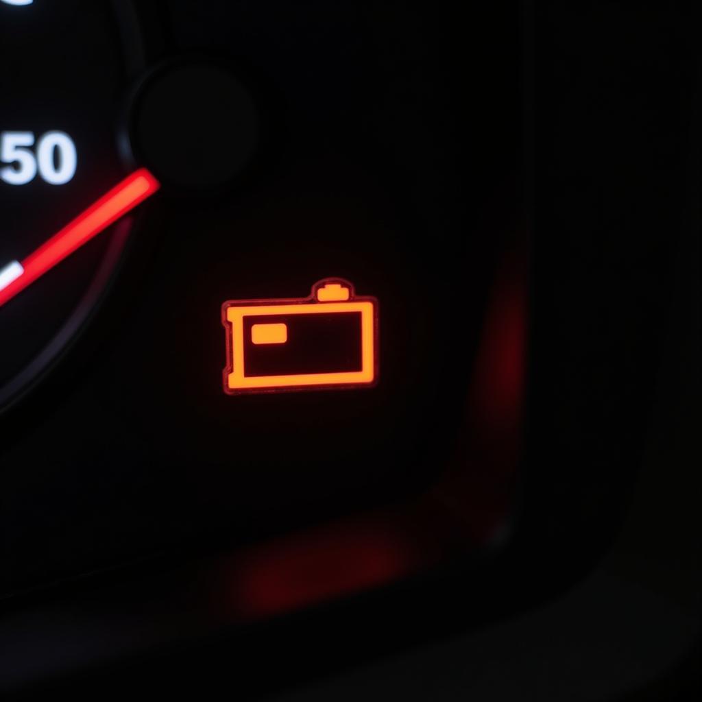 Dashboard warning lights indicating car alternator problems