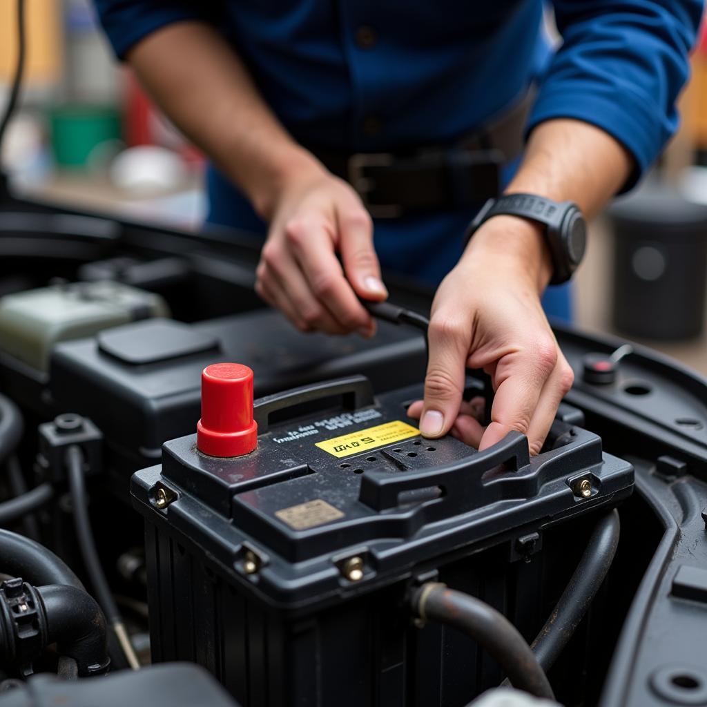 Checking a car battery in Birmingham