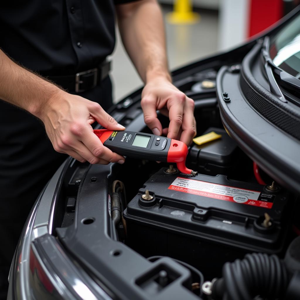 Testing a Car Battery at an Auto Parts Store