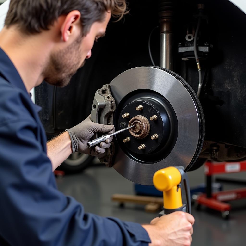 Car Brake Inspection During Maintenance