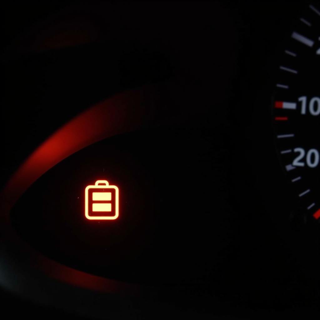 Car dashboard with battery warning light illuminated