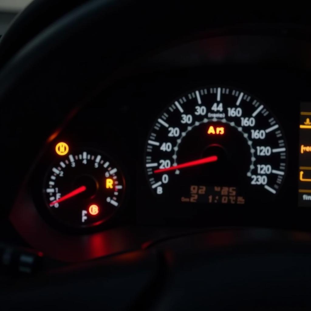 Car dashboard warning lights illuminated, prompting a visit to a mechanic in Jackson.