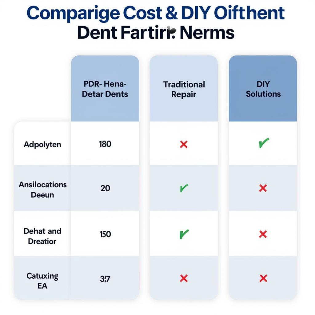 Dent Repair Cost Comparison Chart