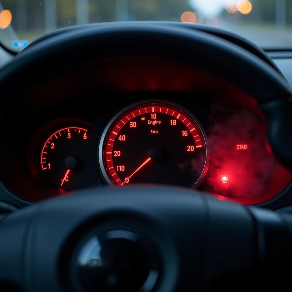 Car engine overheating dashboard warning light