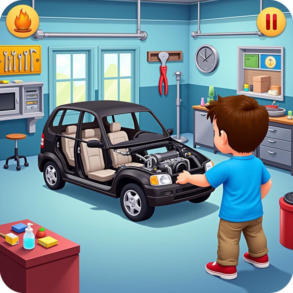 Car Fixing Game APK Virtual Garage: A screenshot of a popular car fixing game APK, showing the virtual garage interface and a car being repaired.