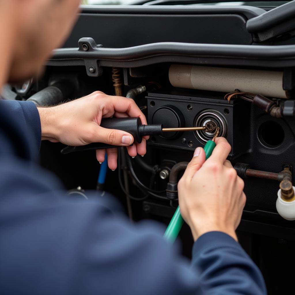 Mechanic repairing a car heater