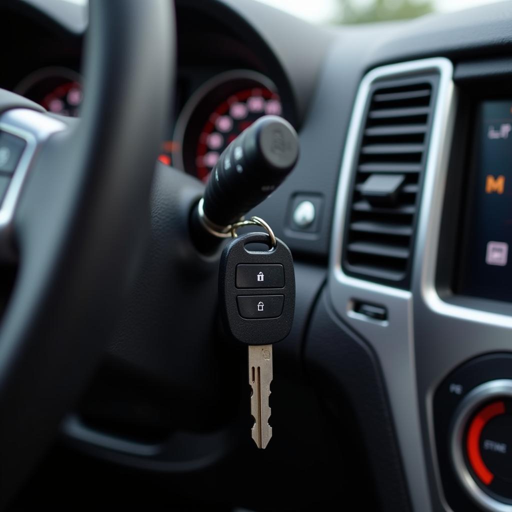 Car key stuck in the ignition switch, unable to be removed.