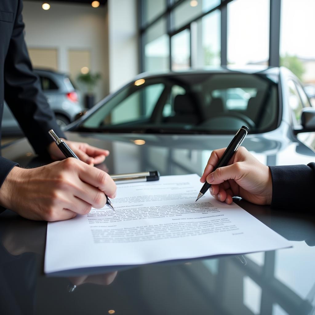 Signing a car lease agreement