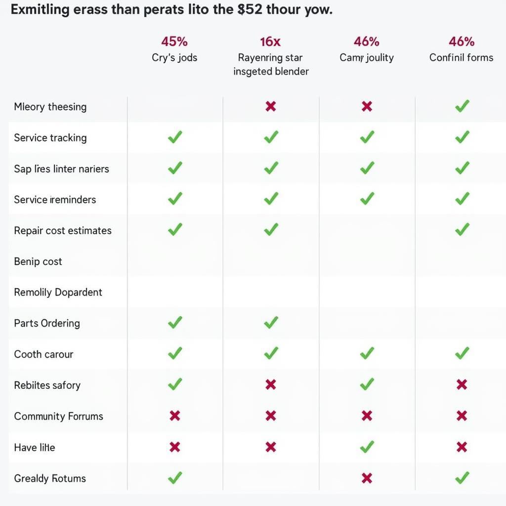 Car Maintenance App Features Comparison Chart