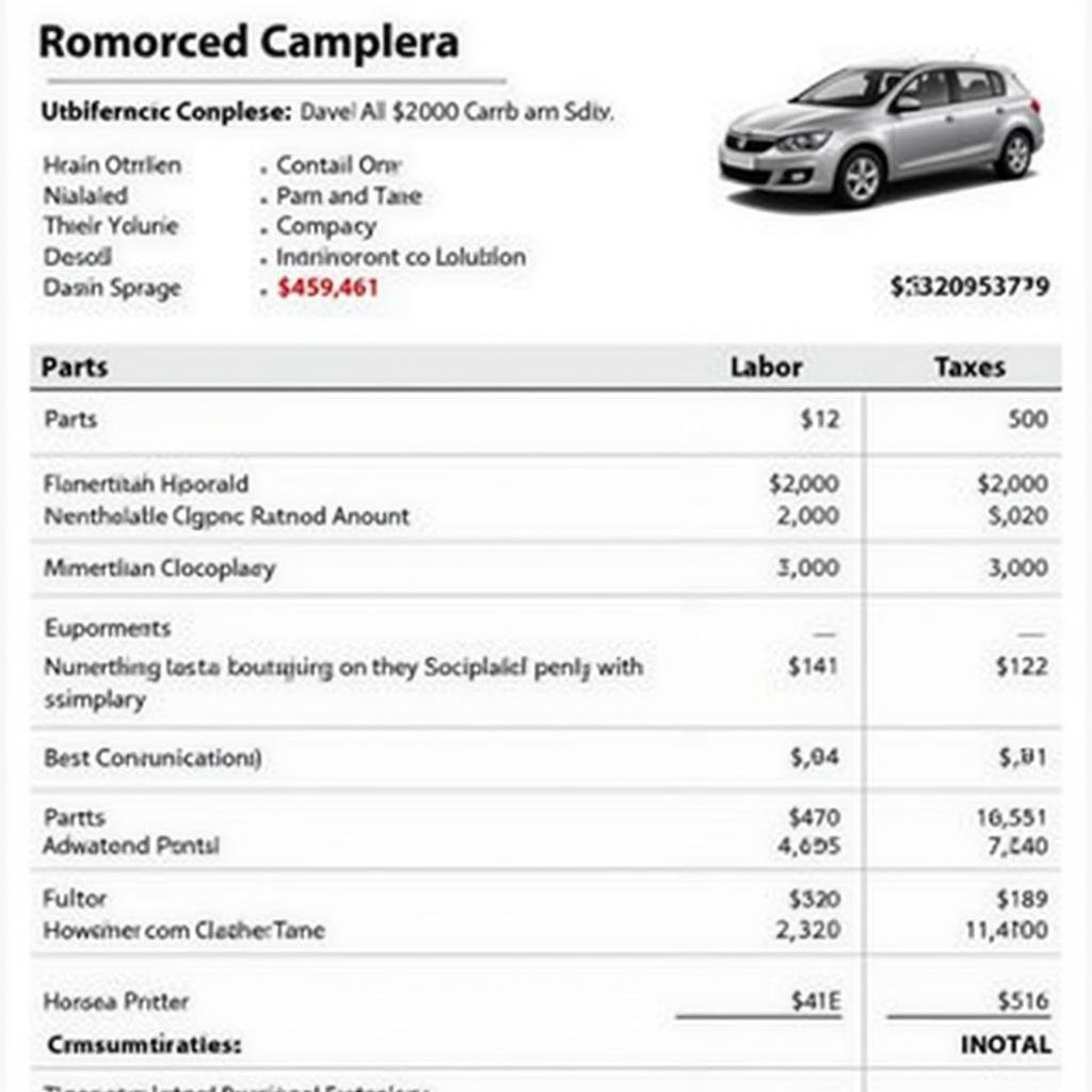 Example of a Car Maintenance Bill in Gurgaon