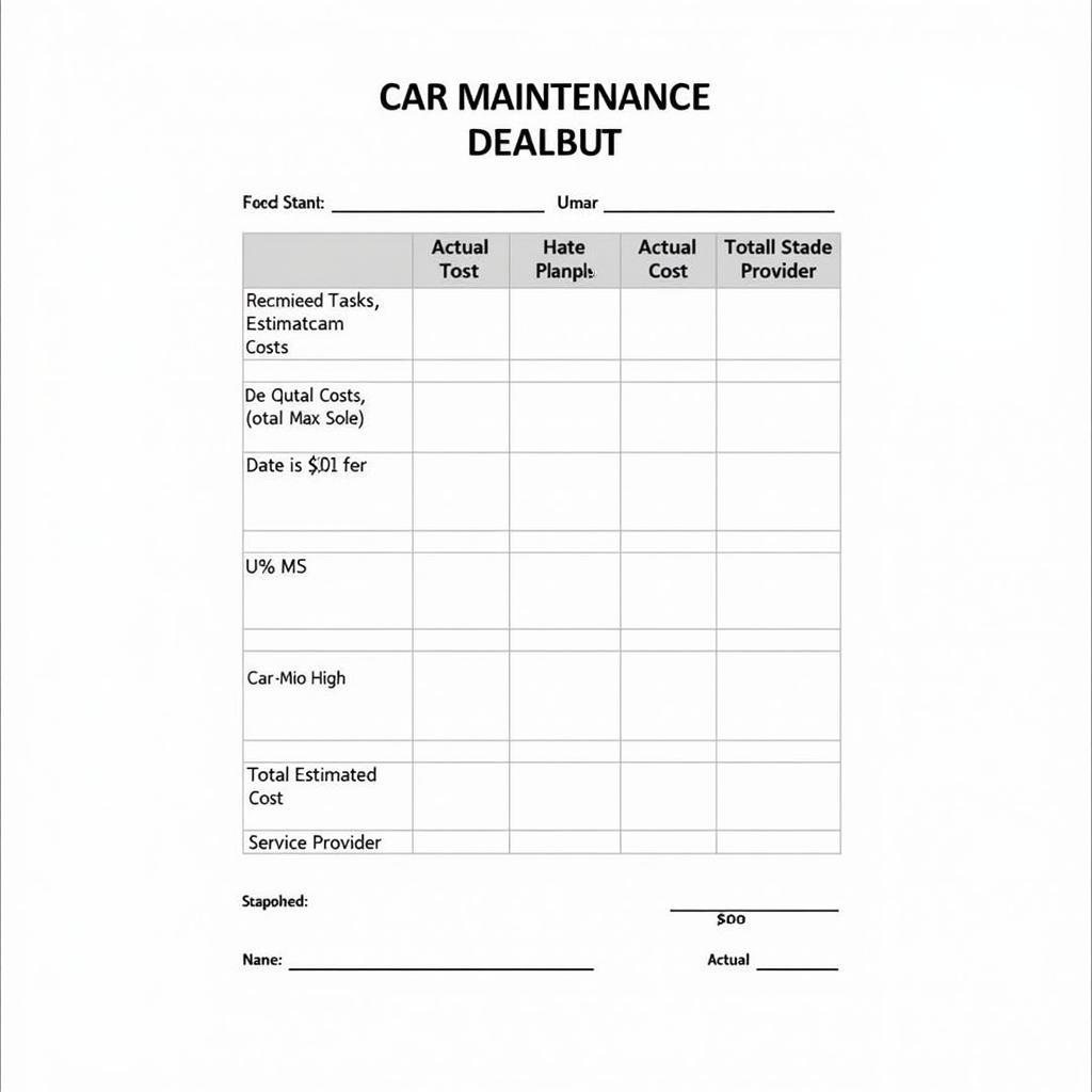 Example of a Car Maintenance Budget Template