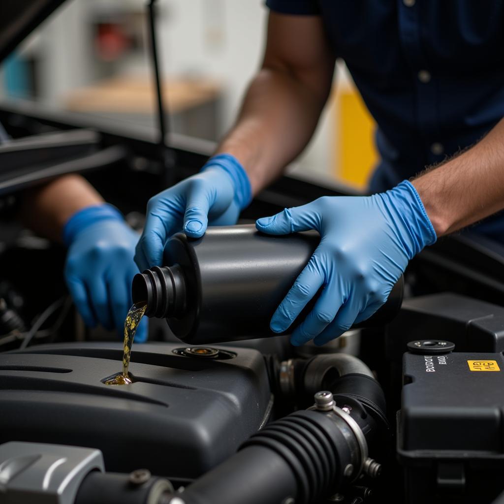 Changing Engine Oil in a Car Maintenance Class