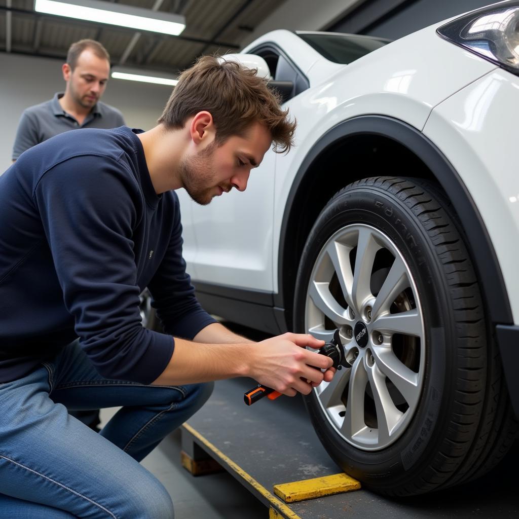 Changing a Tire in a Car Maintenance Class