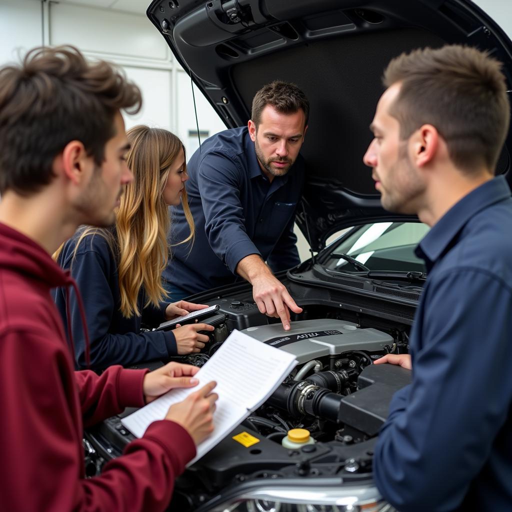 Students Learning About Car Engine Components