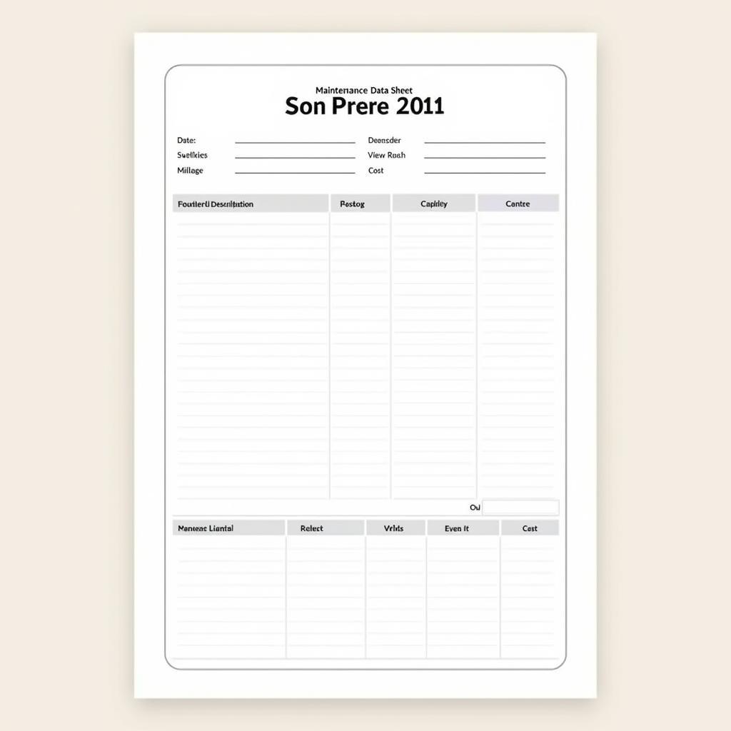 Example of a Car Maintenance Data Sheet Template