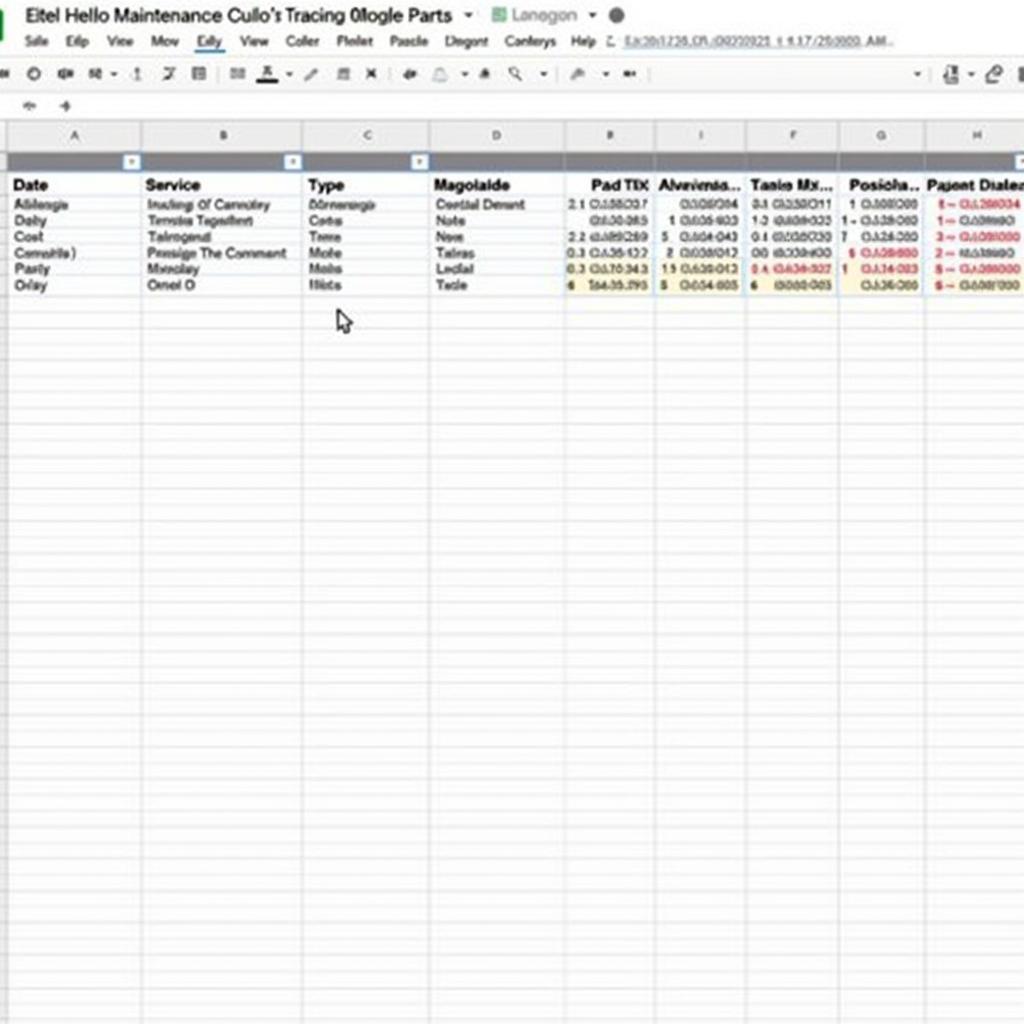 Example of a Car Maintenance Google Sheet Template