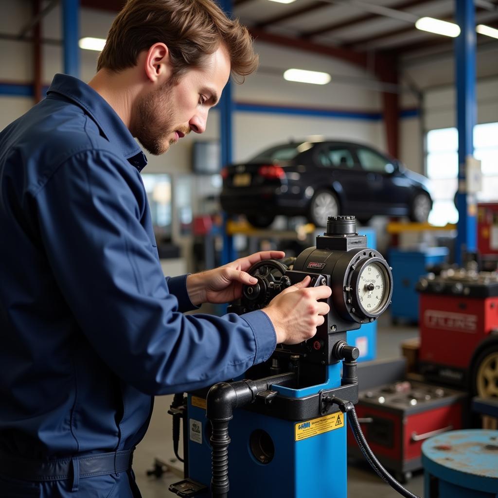 Inspecting Car Maintenance Shop Equipment