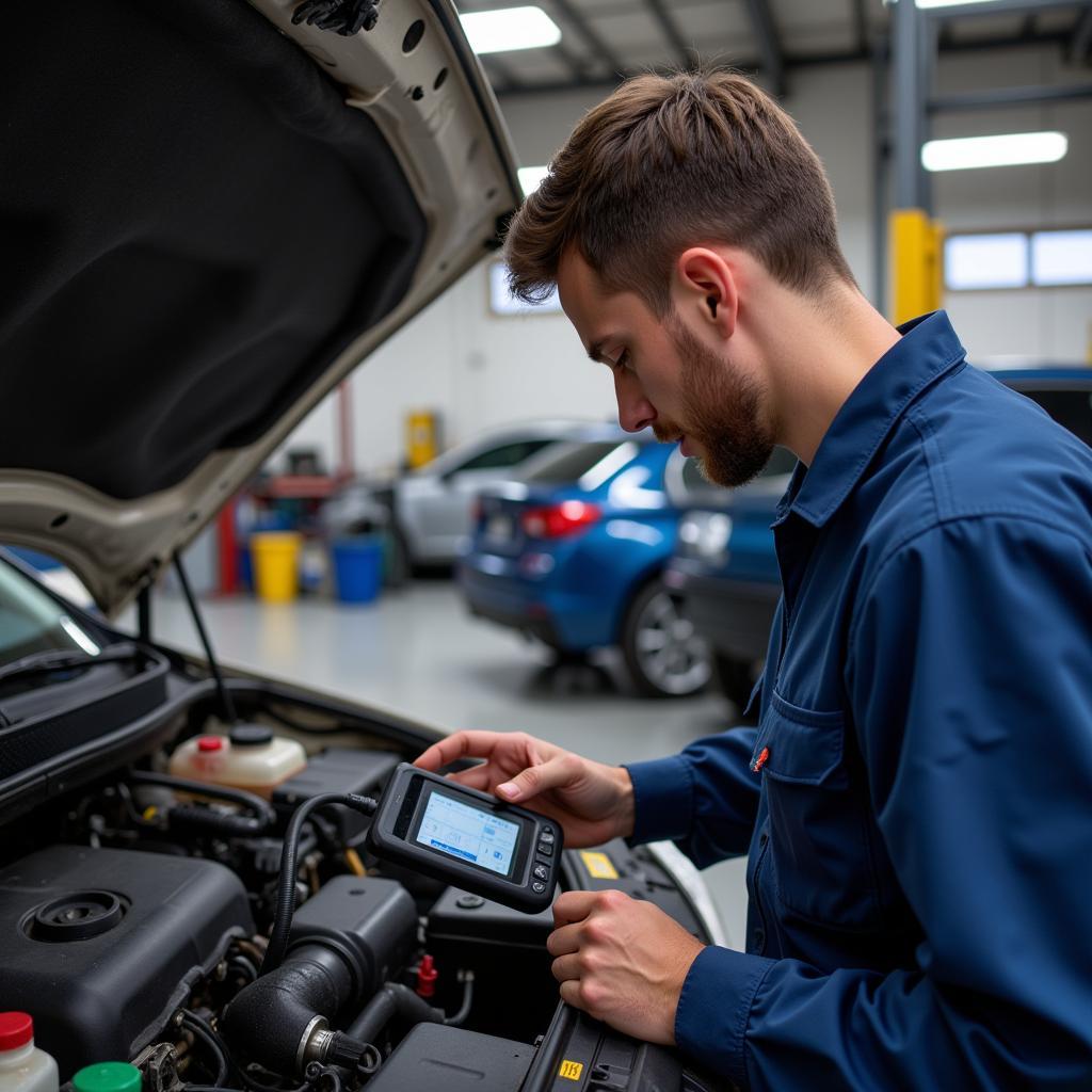 Car Maintenance Technician Performing Inspection