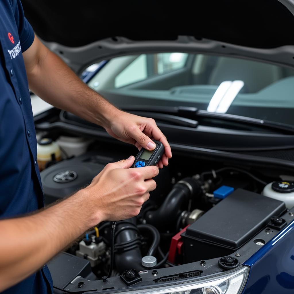 Car Mechanic Checking Engine for Professional Diagnosis