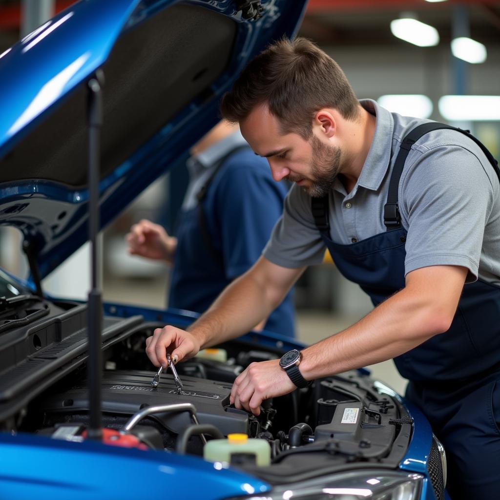 Mechanic Inspecting a Car Engine