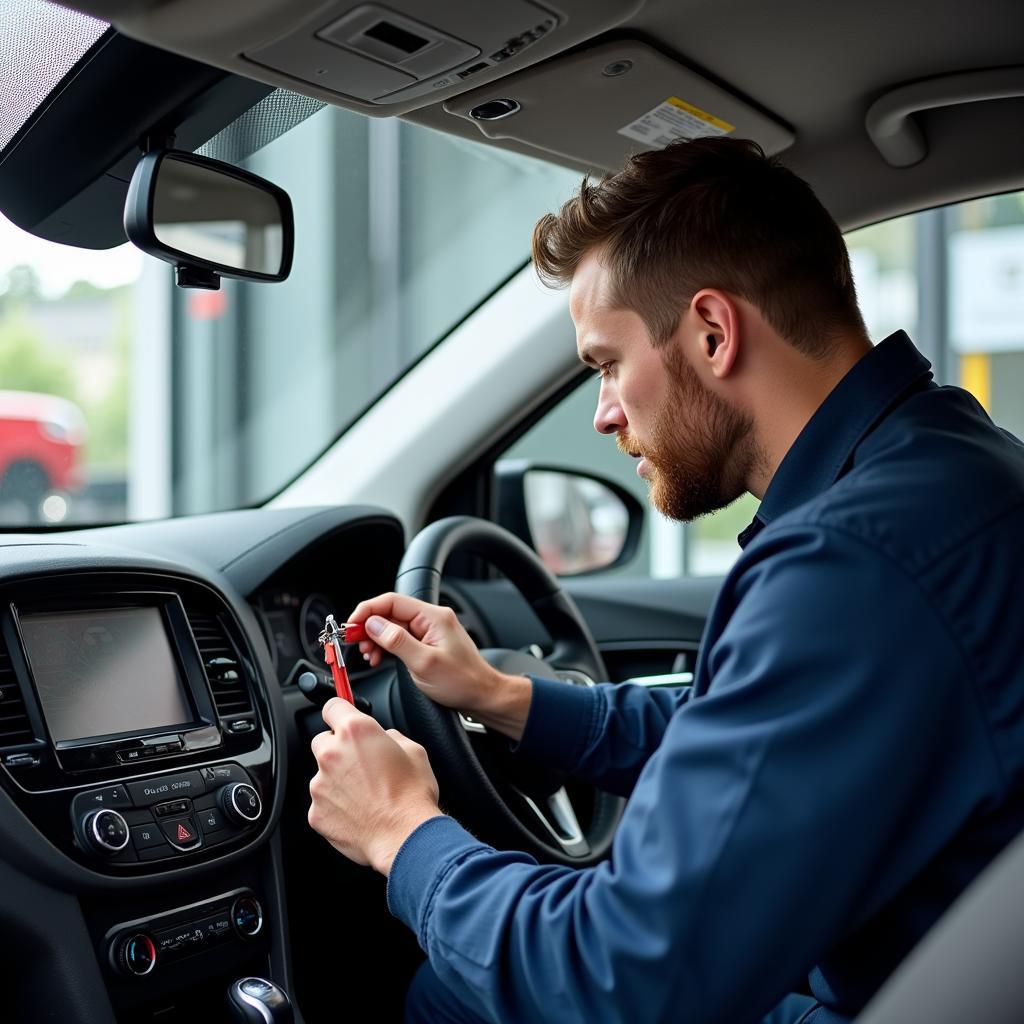 Car Mechanic Repairing Security System