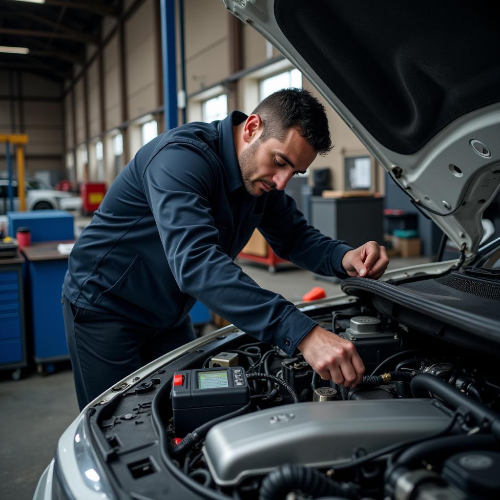 Car Mechanic Working Under the Hood