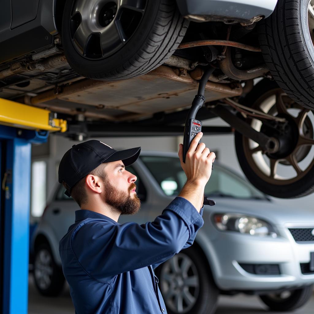 Mechanic inspecting car before trade-in