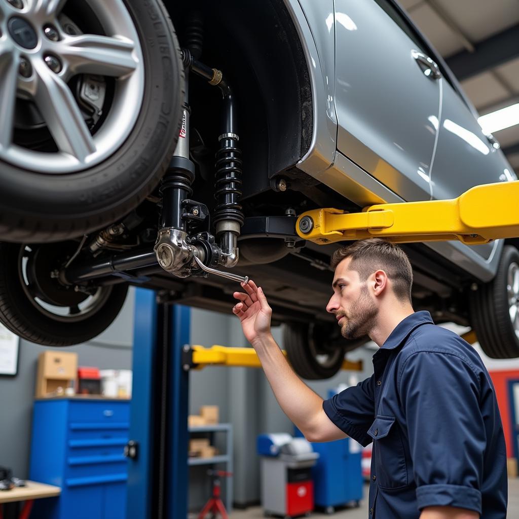 Car on Lift for Suspension Repair