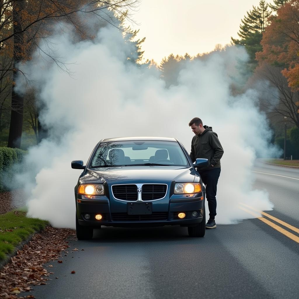 Car overheating with steam coming from under the hood