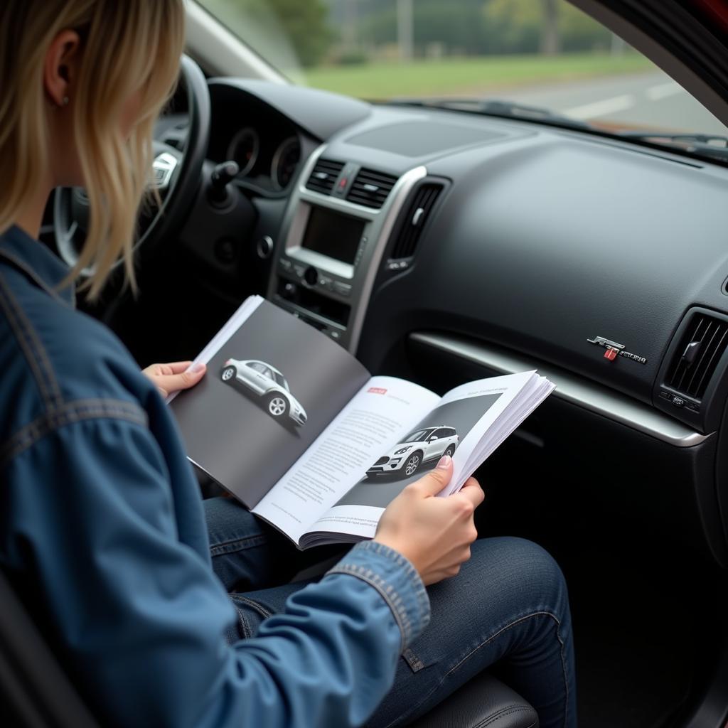 Car Owner Reviewing Owner's Manual