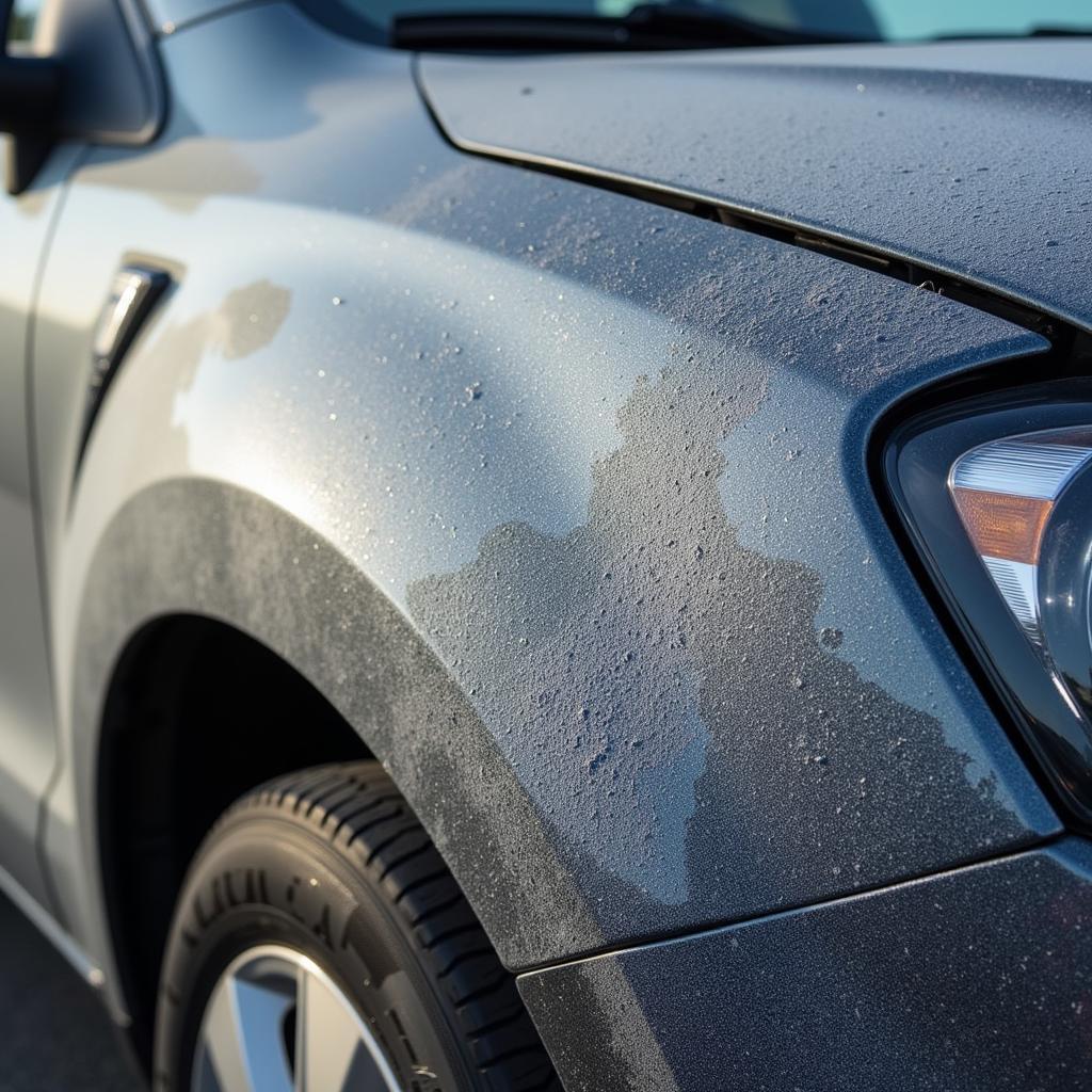 Close-up view of car oxidation damage