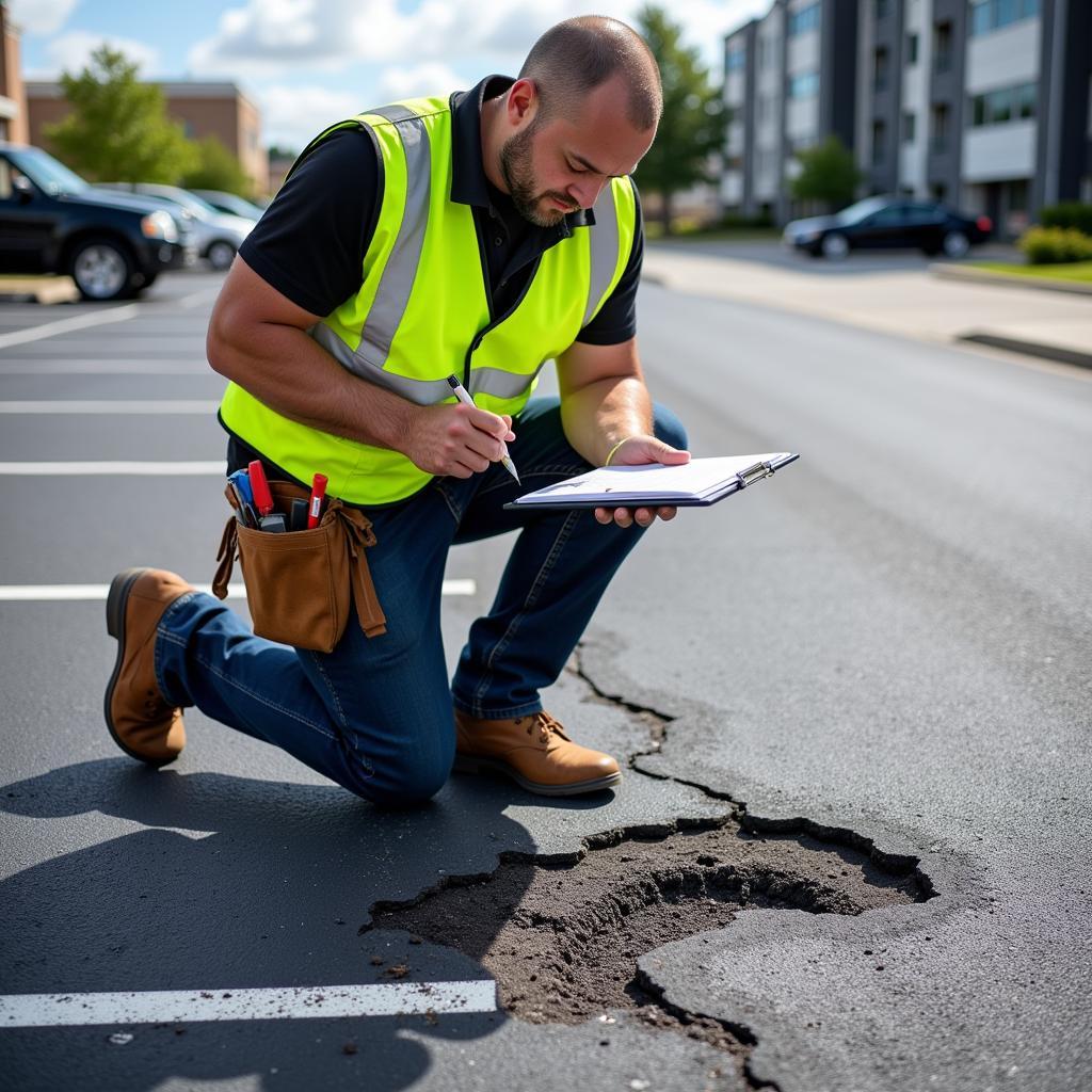 Car park maintenance contractor inspecting the parking lot