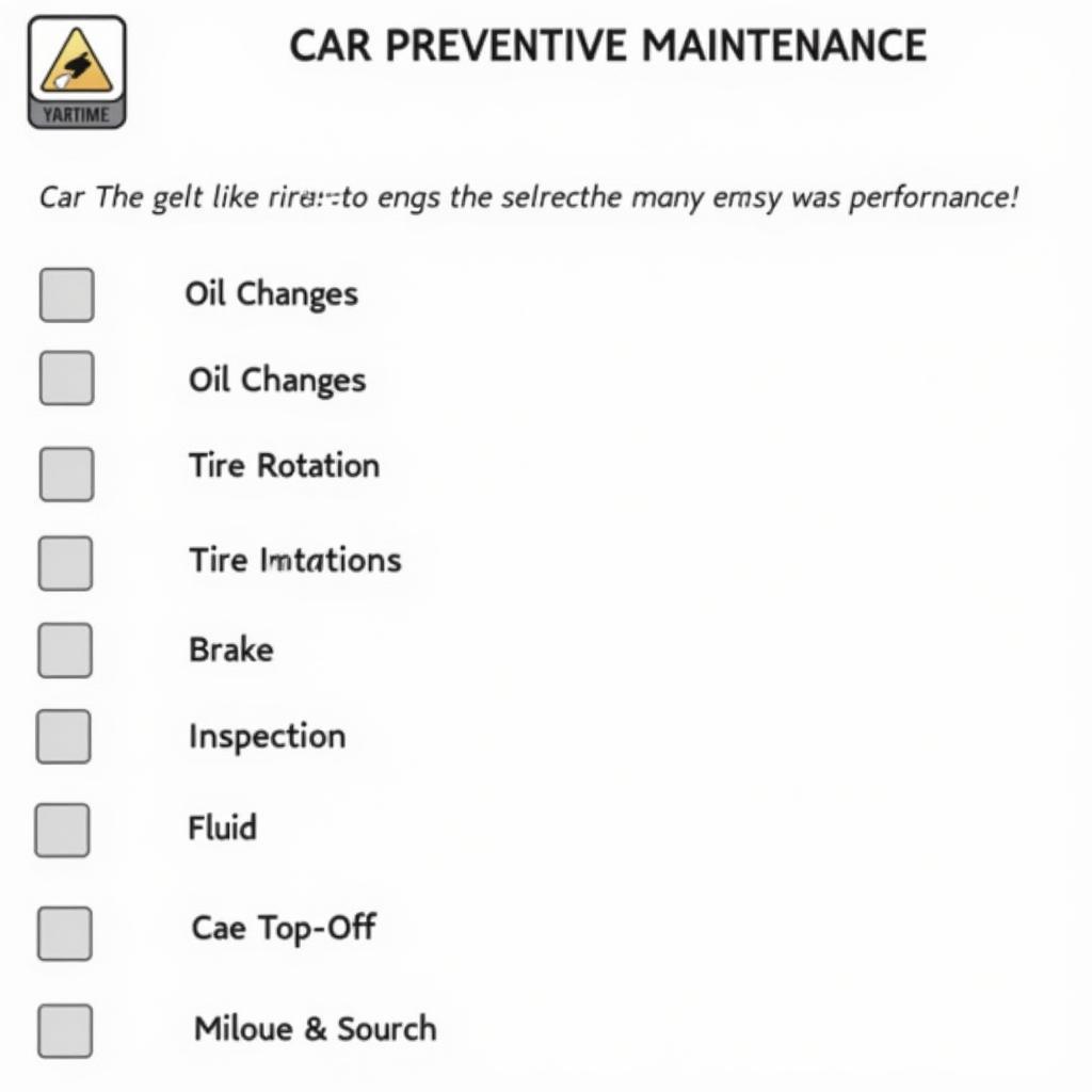 Car Preventive Maintenance Form Checklist Example