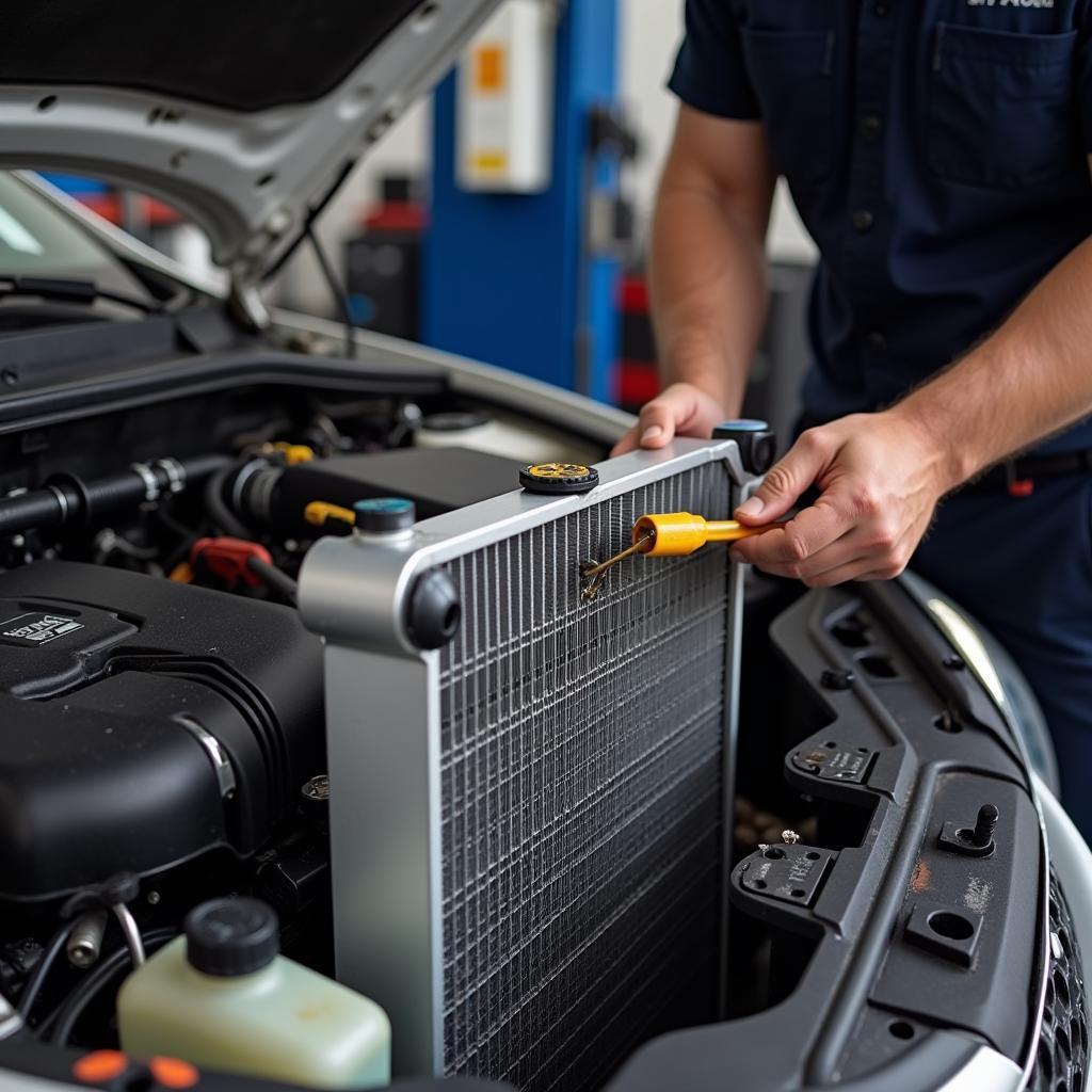 Mechanic Repairing a Car Radiator