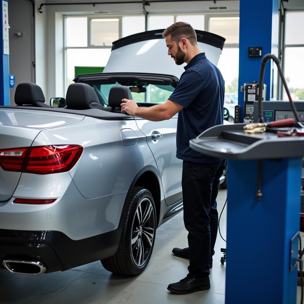 Car Being Repaired at a Dealership