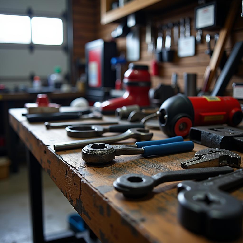 Car Repair Tools in a Budget Garage